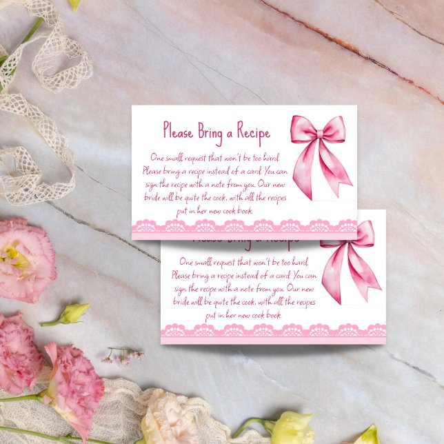 She's tying the knot pink bow recipe enclosure card (She's tying the knot pink bow bridal shower recipe enclosure card)