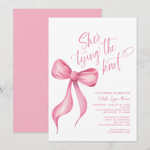 She's Tying the Knot Pink Bow Ribbon Bridal Shower Invitation