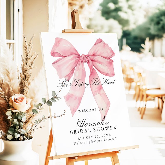 She's Tying The Knot Pink Bow Welcome Sign (Creator Uploaded)