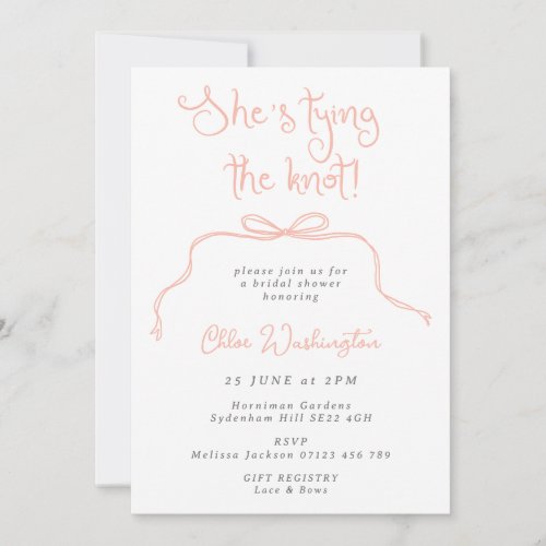 Shes Tying the Knot Pink Fun Bow Bridal Shower Invitation