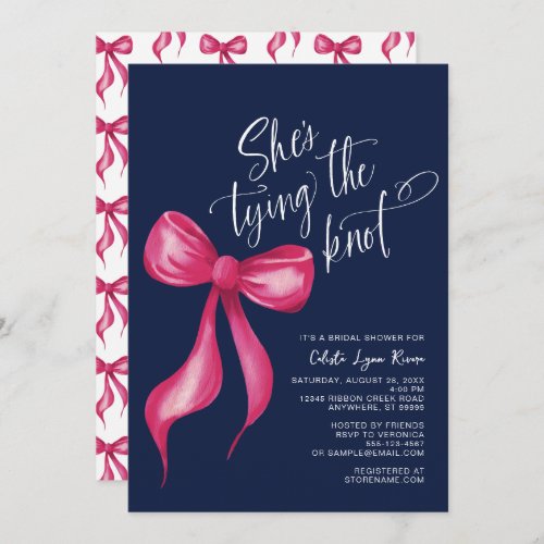 Shes Tying the Knot Pink Navy Bridal Shower Invitation