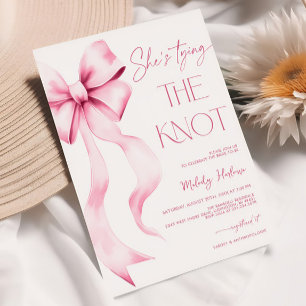 She's Tying the Knot Pink Ribbon Bridal Shower Invitation