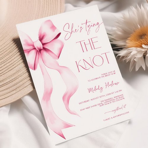Shes Tying the Knot Pink Ribbon Bridal Shower Invitation