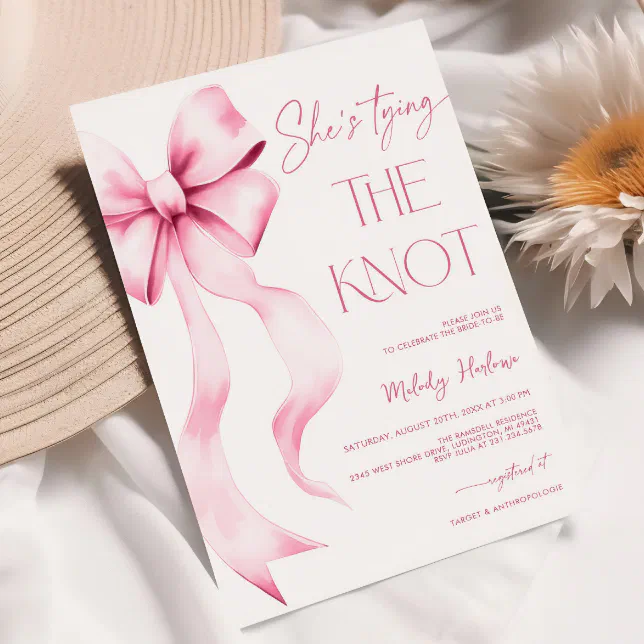 She's Tying The Knot Pink Ribbon Bridal Shower Invitation 