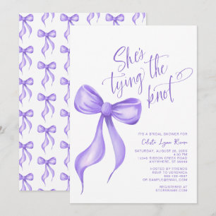 She's Tying the Knot Purple Bow Bridal Shower Invitation