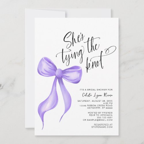 Shes Tying the Knot Purple Bow Bridal Shower Invitation