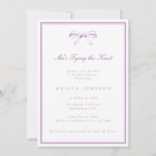 She's Tying the Knot Purple Bow Bridal Shower Invitation