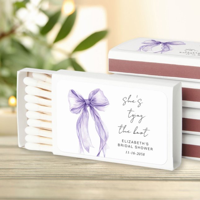 Shes Tying The Knot Purple Bow Bridal Shower Matchboxes (Shes Tying The Knot Purple Bow Bridal Shower Matchboxes)