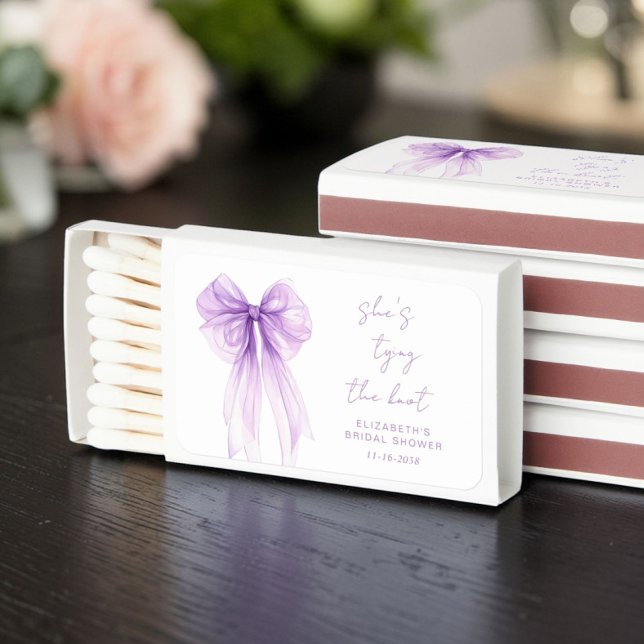 She's Tying The Knot Purple Bow Bridal Shower Matchboxes (She's Tying The Knot Purple Bow Bridal Shower Matchboxes)