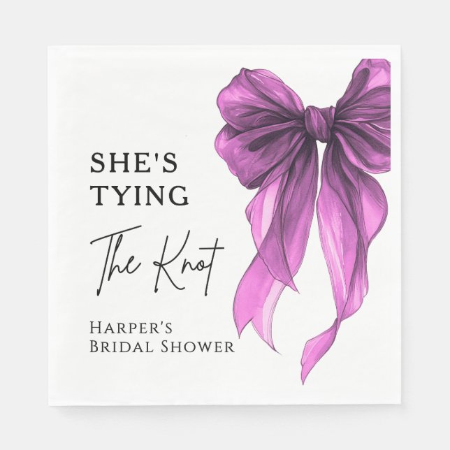 She's Tying The Knot Purple Bow Bridal Shower Napkins (Front)