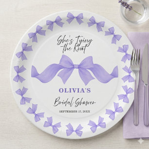 She's Tying the Knot Purple Bow Bridal Shower Paper Plates