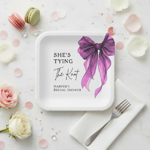 She's Tying The Knot Purple Bow Bridal Shower Paper Plates