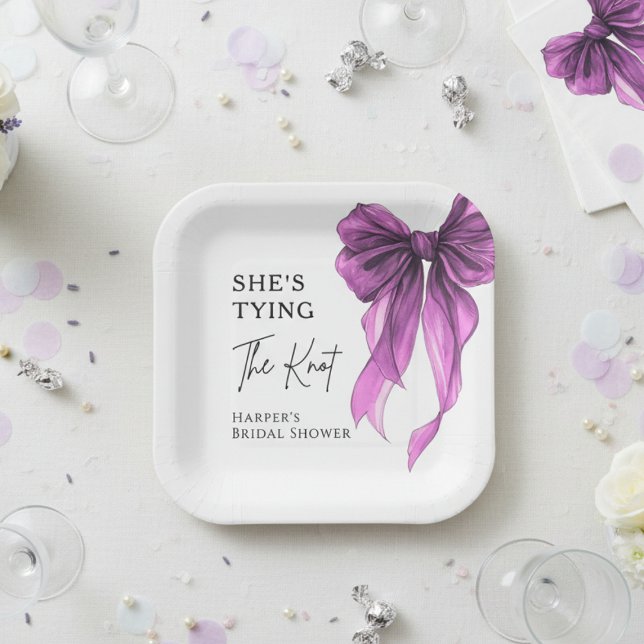She's Tying The Knot Purple Bow Bridal Shower Paper Plates (Creator Uploaded)