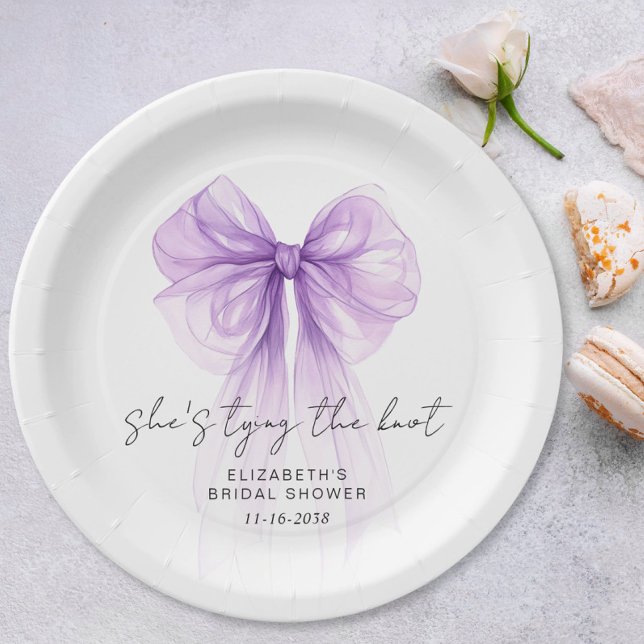 She's Tying The Knot Purple Bow Bridal Shower Paper Plates (She's Tying The Knot Purple Bow Bridal Shower Paper Plates)