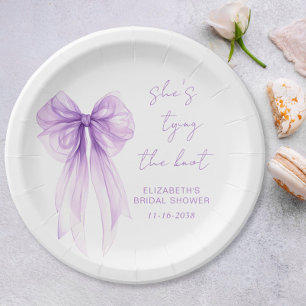 She's Tying The Knot Purple Bow Bridal Shower Paper Plates