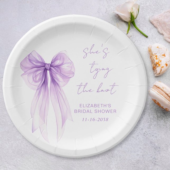 She's Tying The Knot Purple Bow Bridal Shower Paper Plates (She's Tying The Knot Purple Bow Bridal Shower Paper Plates)