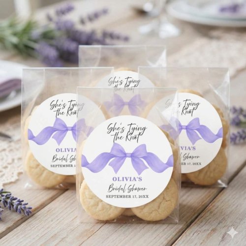She's Tying the Knot Purple Bow Shower Sticker