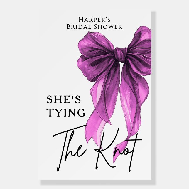 She's Tying The Knot Purple Bow Welcome Sign (Front)