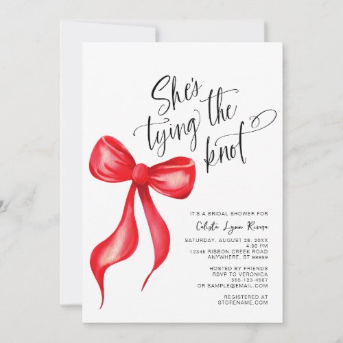 Shes Tying the Knot Red Bow Bridal Shower Invitation