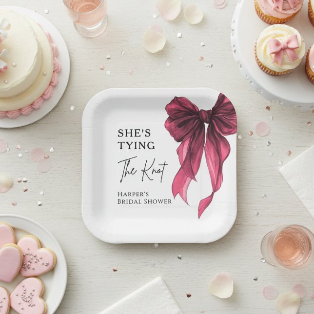 She's Tying The Knot Red Bow Bridal Shower Paper Plates (Creator Uploaded)