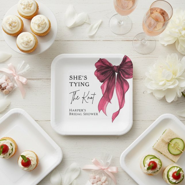 She's Tying The Knot Red Bow Bridal Shower Paper Plates (Creator Uploaded)