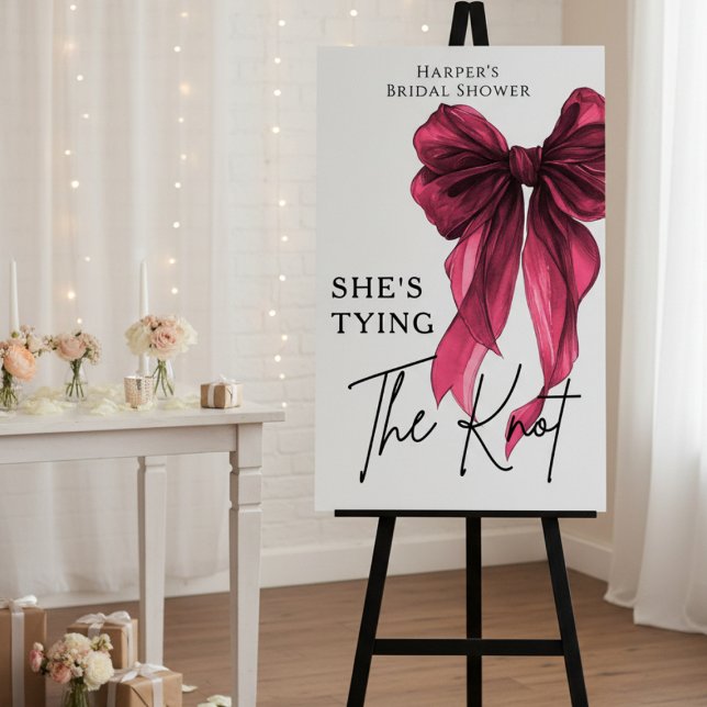 She's Tying The Knot Red Bow Welcome Sign (Creator Uploaded)