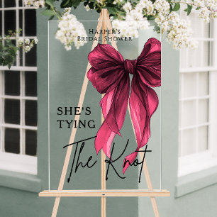 She's Tying The Knot Red Bow Welcome Sign
