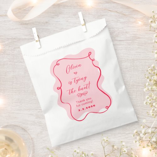 Shes tying the knot retro pink and red thank you favor bag