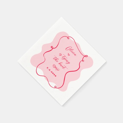 Shes tying the knot retro pink and red wavy frame napkins