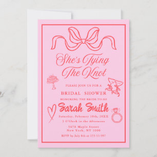 She's Tying the Knot retro Red Whimsical Bridal  Invitation