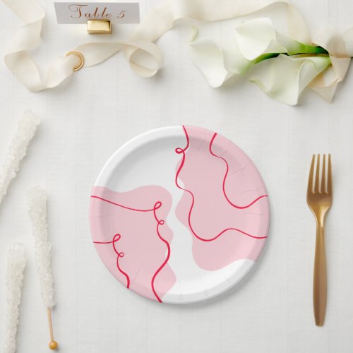 Shes tying the knot retro wavy pink red paper plates