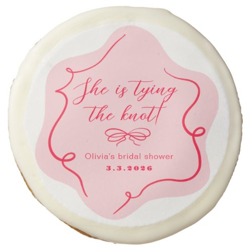 Shes tying the knot retro wavy pink red sugar cookie