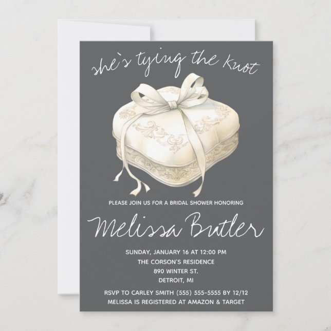 She's Tying the Knot! Ring Box Bridal Shower Invitation (Front)