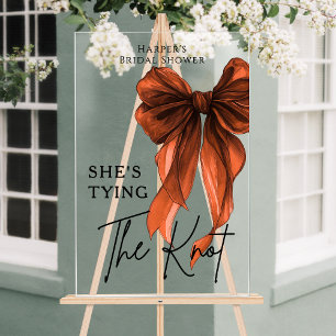 She's Tying The Knot Rust Orange Bow Welcome Sign