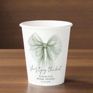 She's Tying The Knot Sage Bow Bridal Shower Paper Cups