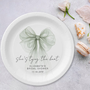She's Tying The Knot Sage Bow Bridal Shower Paper Plates
