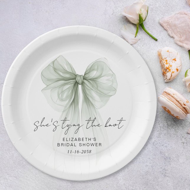 She's Tying The Knot Sage Bow Bridal Shower Paper Plates (She's Tying The Knot Sage Bow Bridal Shower Paper Plates)