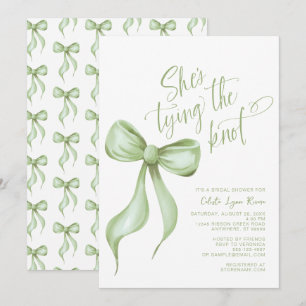 She's Tying the Knot Sage Green Bow Bridal Shower Invitation