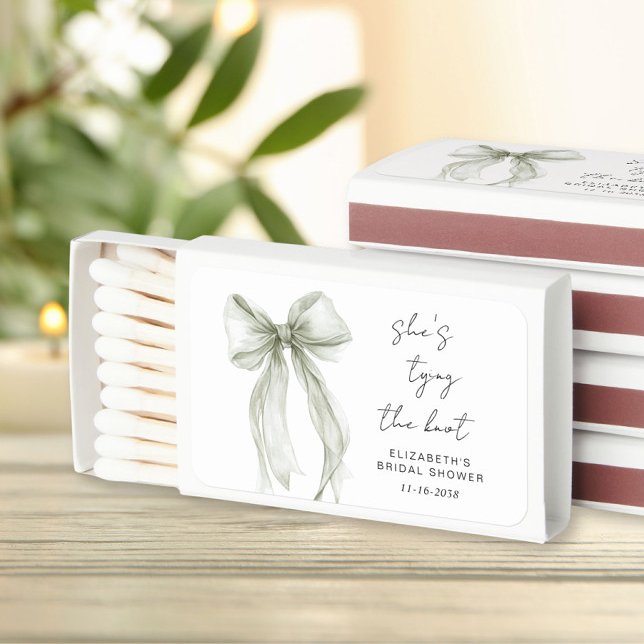 Shes Tying The Knot Sage Green Bow Bridal Shower Matchboxes (Shes Tying The Knot Sage Green Bow Bridal Shower Matchboxes)