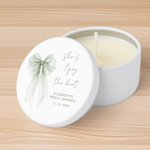 She's Tying The Knot Sage Green Bow Bridal Shower Mini Candle Favors