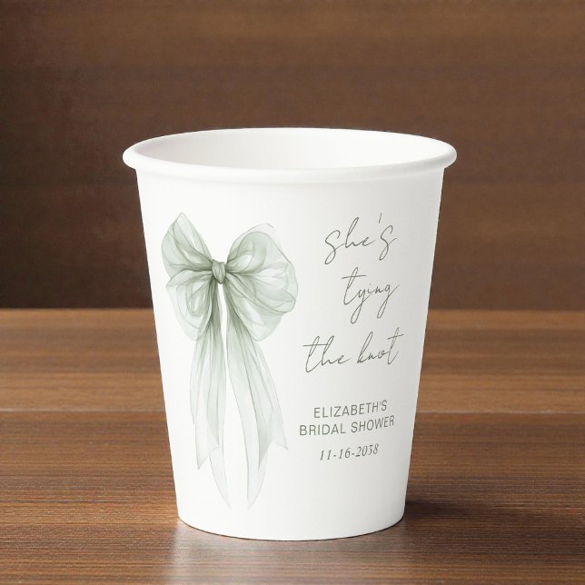 She's Tying The Knot Sage Green Bow Bridal Shower Paper Cups (She's Tying The Knot Sage Green Bow Bridal Shower Paper Cups)