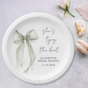 Shes Tying The Knot Sage Green Bow Bridal Shower Paper Plates