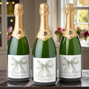 Shes Tying The Knot Sage Green Bow Bridal Shower Sparkling Wine Label