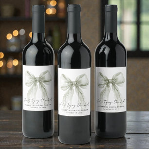 Shes Tying The Knot Sage Green Bow Bridal Shower Wine Label