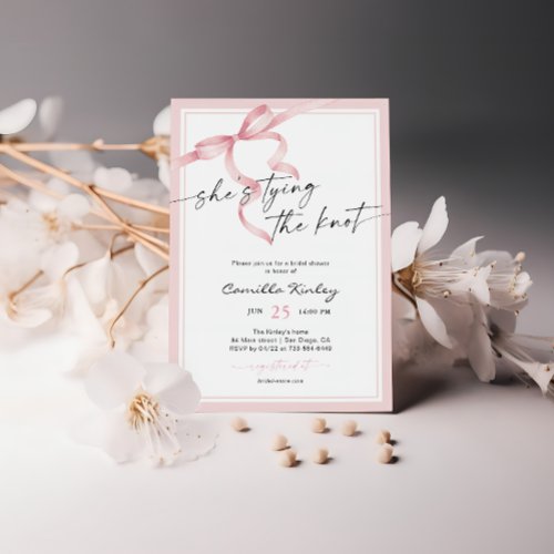 Shes Tying The Knot Soft Pink Bridal Shower Invitation