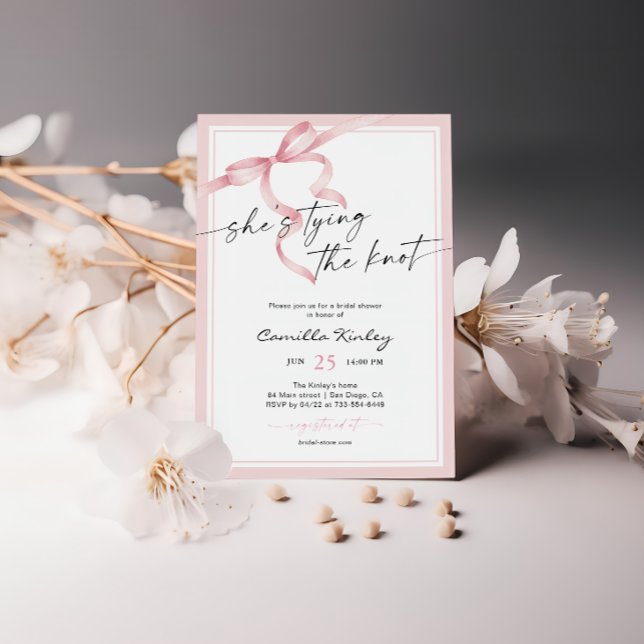 She's Tying The Knot Soft Pink Bridal Shower Invitation (Creator Uploaded)