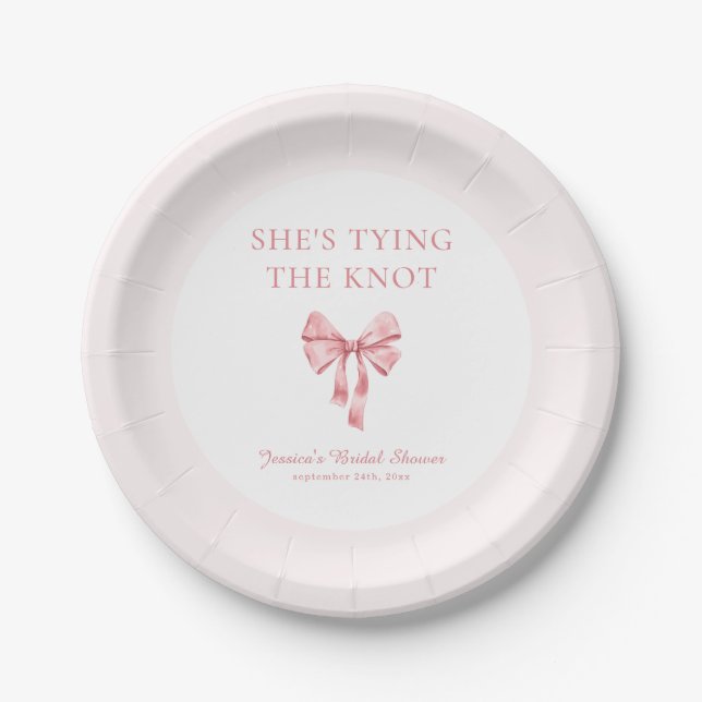 She's Tying the Knot Soft Pink Coquette Shower Paper Plates (Front)