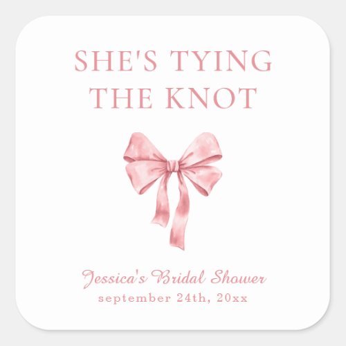 Shes Tying the Knot Soft Pink Coquette Shower Square Sticker