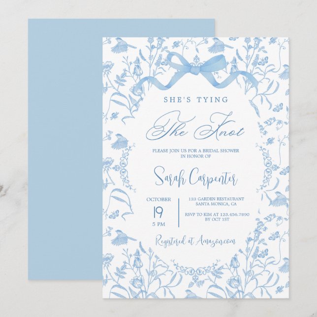 She's Tying the Knot Toile Bridal Shower Invitation (Front/Back)