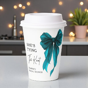 She's Tying The Knot Turquoise Bow Bridal Shower Paper Cups